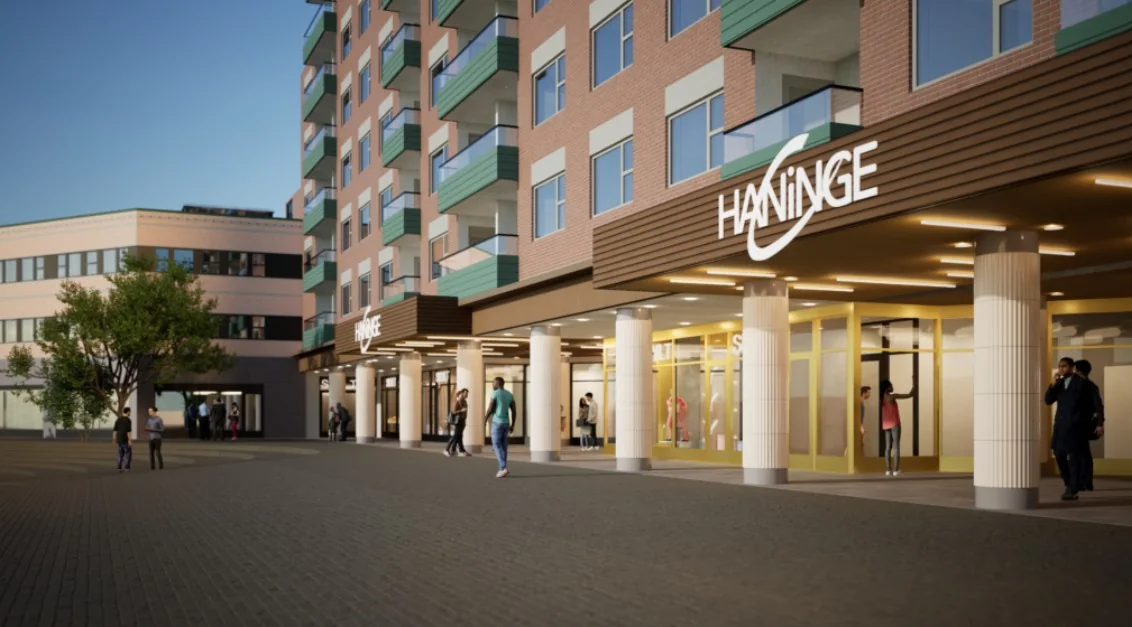 Haninge centrum med entré och bostadshus