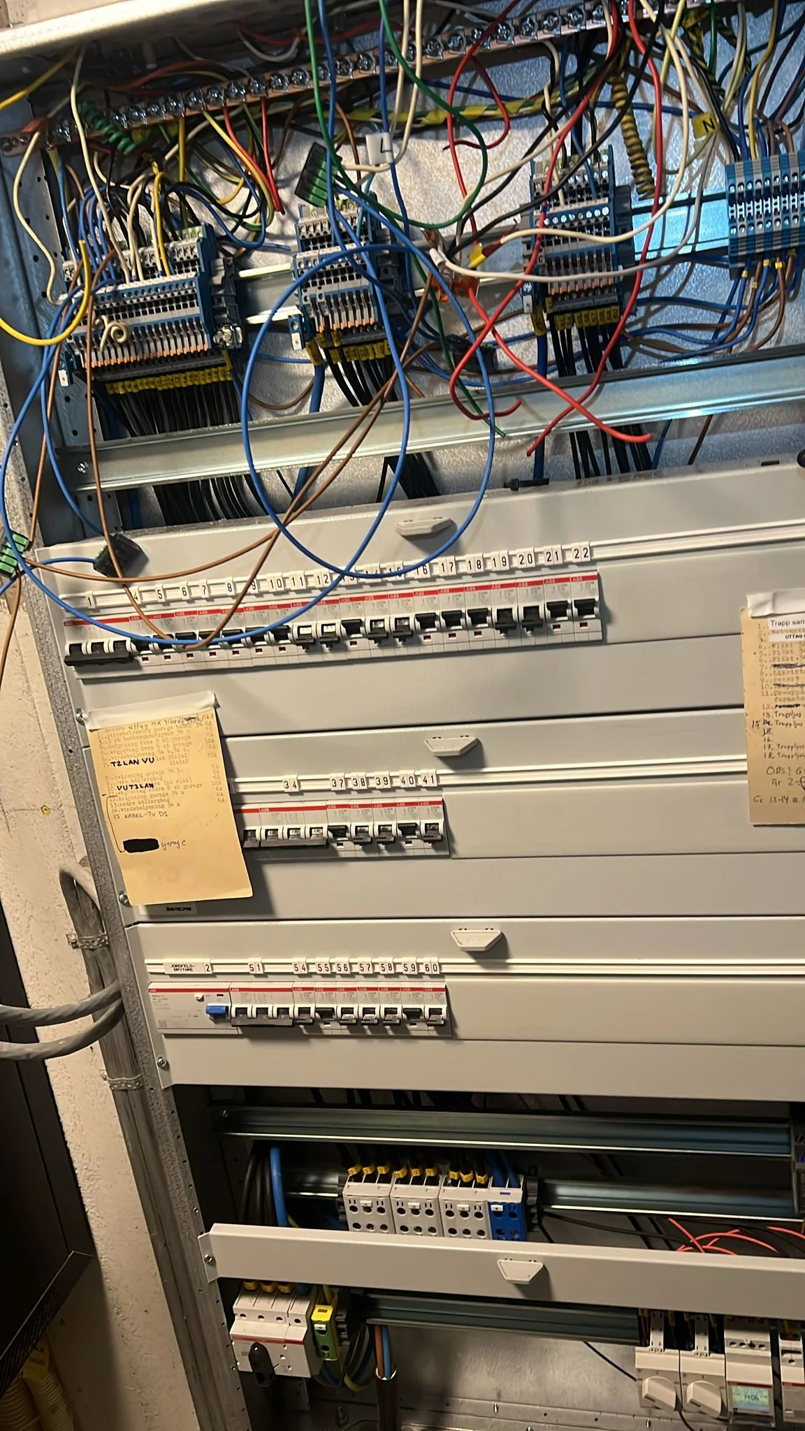 Elcentral med kablage under arbete